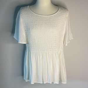 Urban Romantics Babydoll Smocked Top white Sz Med